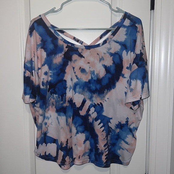 Tek Gear Blue & Pink Cross Back Workout shirt size XL gender reveal athleisure - Picture 2 of 6